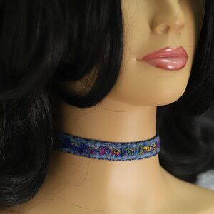 Blue Lace Choker Fancy Flower chokers adjustable (#7)